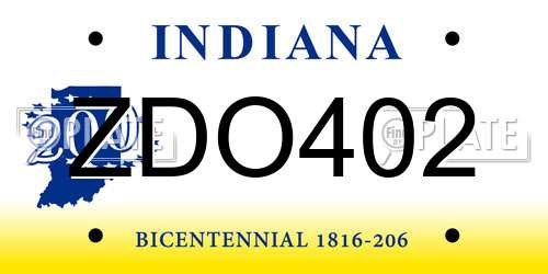ZDO402 Indiana License Plate