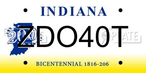ZDO40T Indiana License Plate