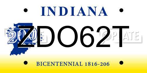 ZDO62T Indiana License Plate