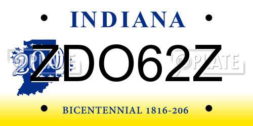 ZDO62Z Indiana License Plate