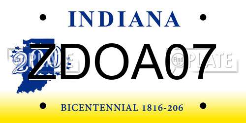 ZDOA07 Indiana License Plate