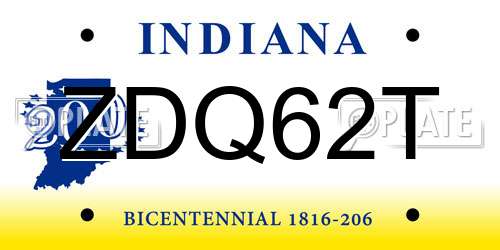 ZDQ62T Indiana License Plate