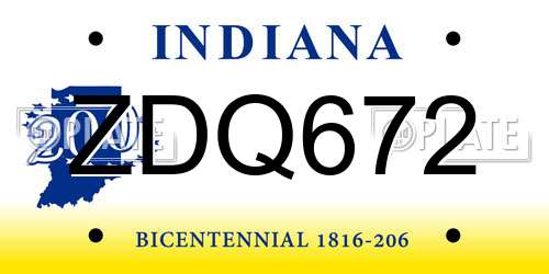ZDQ672 Indiana License Plate