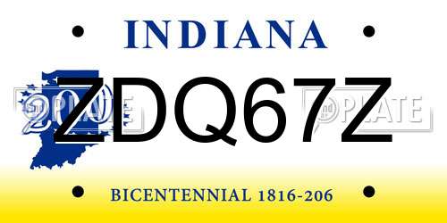 ZDQ67Z Indiana License Plate