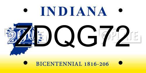 ZDQG72 Indiana License Plate