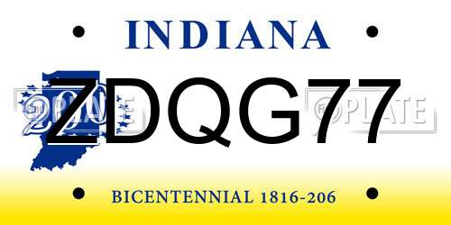 ZDQG77 Indiana License Plate