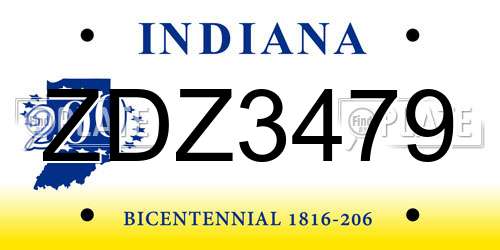ZDZ3479 Indiana License Plate