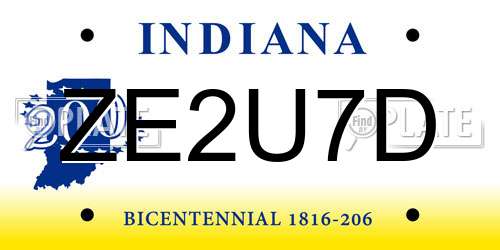 ZE2U7D Indiana License Plate