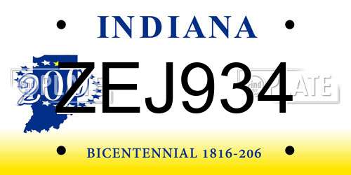 ZEJ934 Indiana License Plate