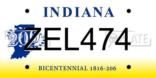 ZEL474 Indiana License Plate