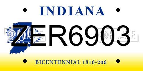 ZER6903 Indiana License Plate