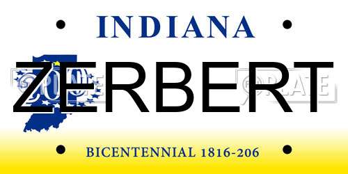 ZERBERT Indiana License Plate