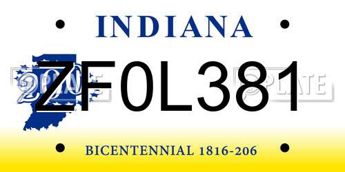 ZF0L381 Indiana License Plate