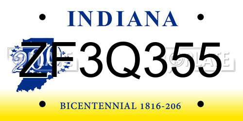 ZF3Q355 Indiana License Plate