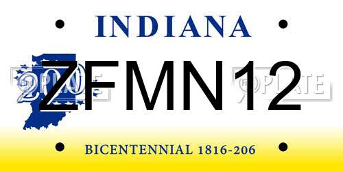 ZFMN12 Indiana License Plate