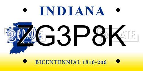 ZG3P8K Indiana License Plate