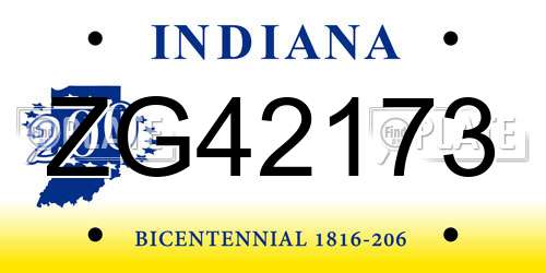 ZG42173 Indiana License Plate