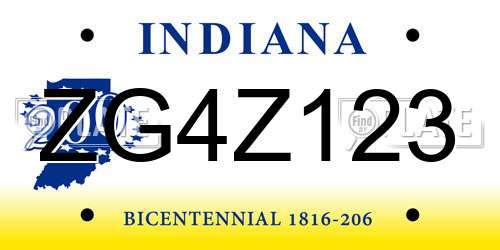 ZG4Z123 Indiana License Plate