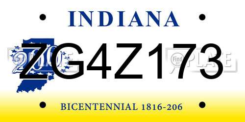 ZG4Z173 Indiana License Plate