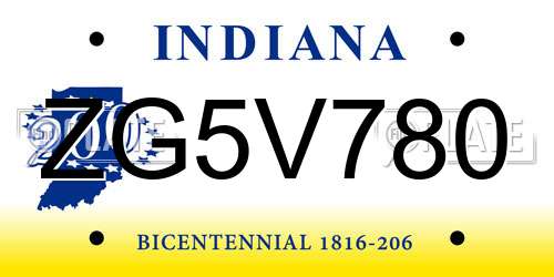 ZG5V780 Indiana License Plate