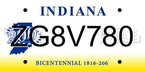 ZG8V780 Indiana License Plate