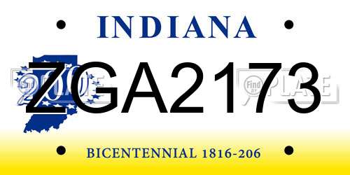 ZGA2173 Indiana License Plate