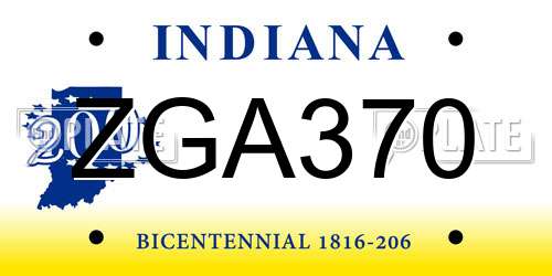 ZGA370 Indiana License Plate