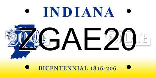 ZGAE20 Indiana License Plate