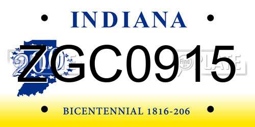 ZGC0915 Indiana License Plate