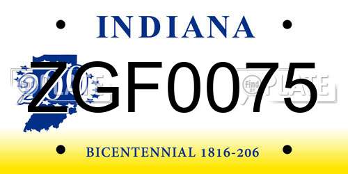 ZGF0075 Indiana License Plate
