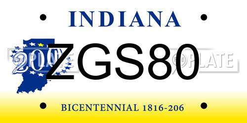 ZGS80 Indiana License Plate