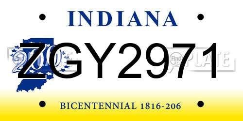 ZGY2971 Indiana License Plate