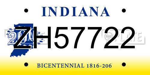ZH57722 Indiana License Plate