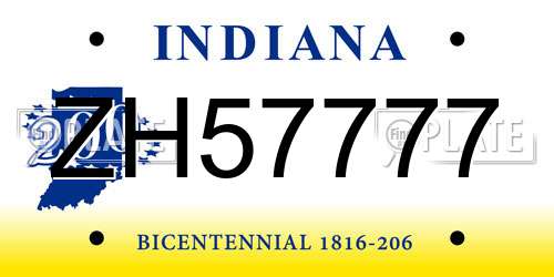 ZH57777 Indiana License Plate