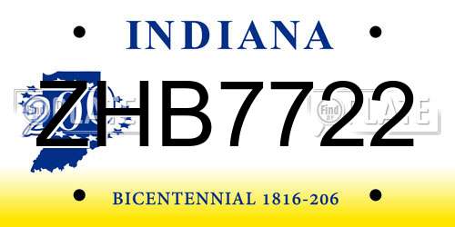 ZHB7722 Indiana License Plate