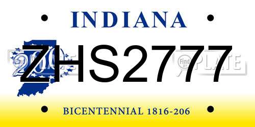 ZHS2777 Indiana License Plate
