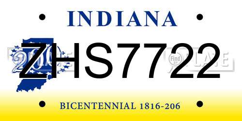 ZHS7722 Indiana License Plate