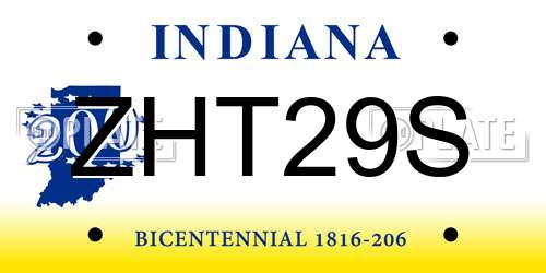 ZHT29S Indiana License Plate