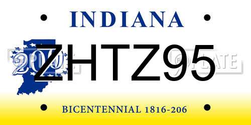 ZHTZ95 Indiana License Plate