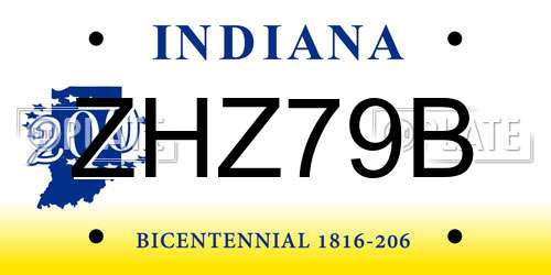 ZHZ79B Indiana License Plate