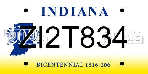 ZI2T834 Indiana License Plate