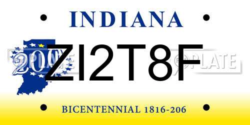 ZI2T8F Indiana License Plate