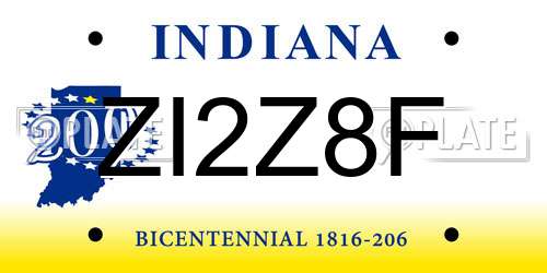 ZI2Z8F Indiana License Plate