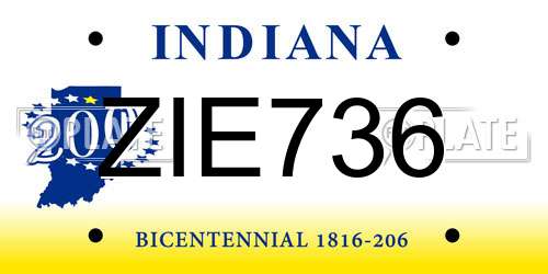 ZIE736 Indiana License Plate