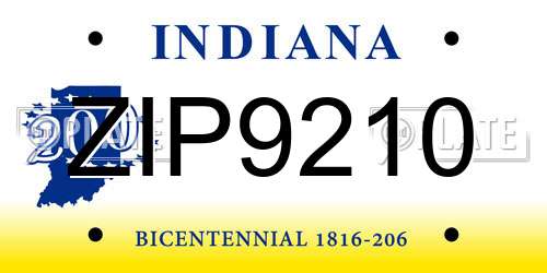ZIP9210 Indiana License Plate