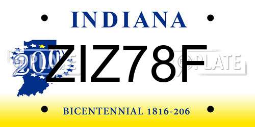 ZIZ78F Indiana License Plate
