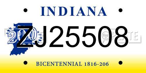 ZJ25508 Indiana License Plate