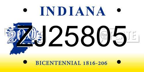 ZJ25805 Indiana License Plate