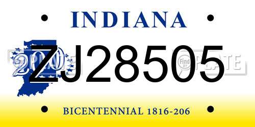 ZJ28505 Indiana License Plate
