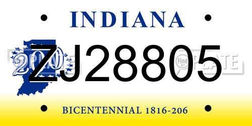 ZJ28805 Indiana License Plate